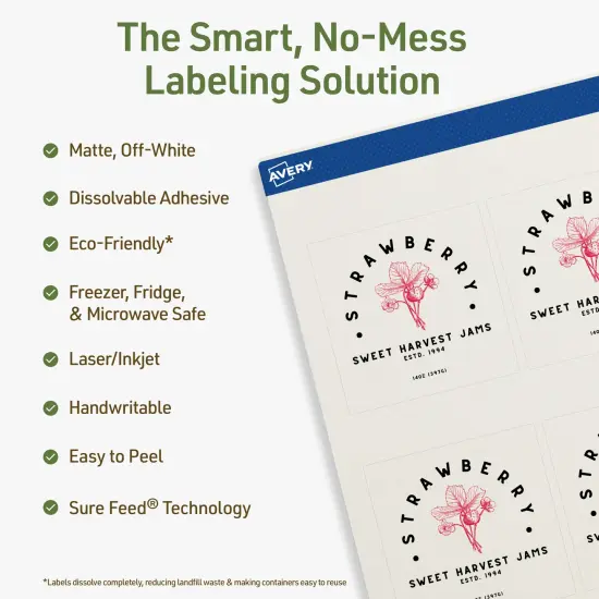 Avery Dissolvable Labels, 2.5" x 2.5" Square {8}