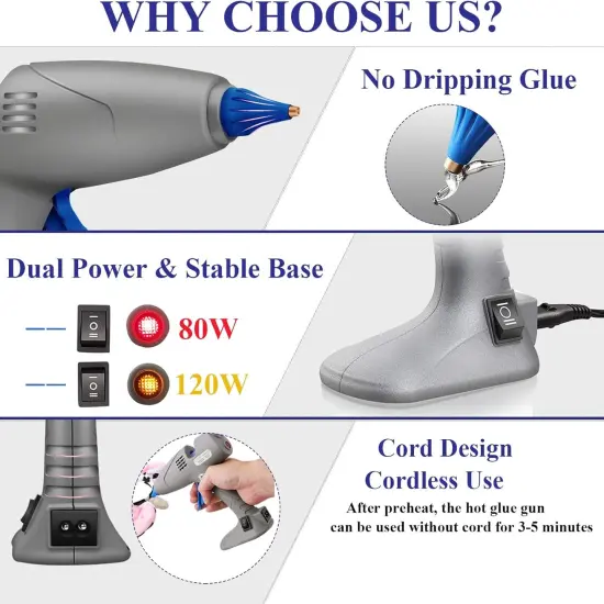 Hot Glue Gun, Full-Size Glue Gun 80 & 120W, Stand-Up Large Glue Guns Anti-Dripping Dual High Temp Hot Melt Glue Gun With 12 Glue Sticks for Craft Art Creative Office Decor DIY Quick Repairs {4}