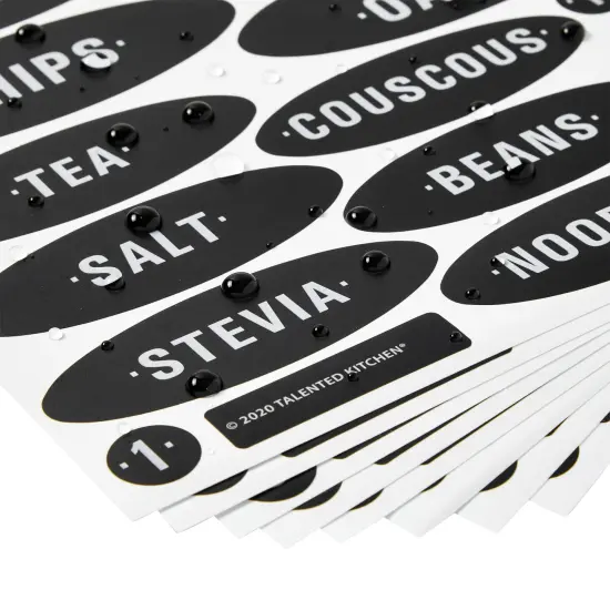 Talented Kitchen 158 Pieces Chalkboard Pantry Labels for Food Containers, Preprinted White All Caps on Black Stickers for Jars, Kitchen Canisters (Water Resistant) {5}