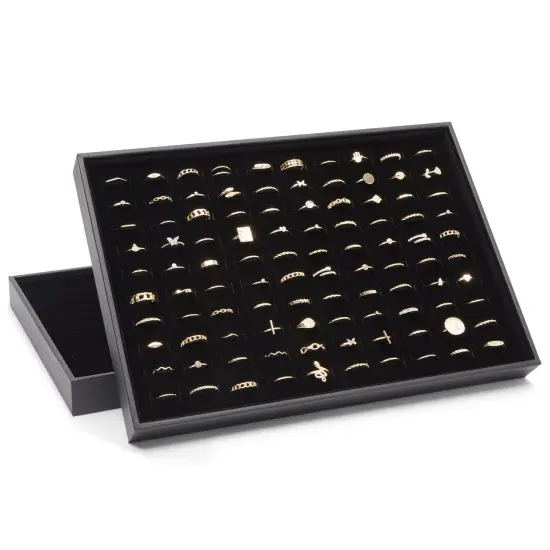 2 Pack Ring Display Tray Velvet, 100 Slot Foam Jewelry Organizer for Storage (13.8x9.5 x1.3 in) Black {1}