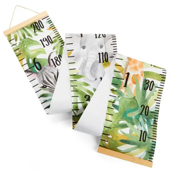 Safari Height Chart for Kids and Baby - Canvas Removable Growth Chart with Wooden Frame - Measurement Ruler for Wall - Jungle Theme Nursery Decor - 79" x 7.9", Ages 3-14 Green {7}