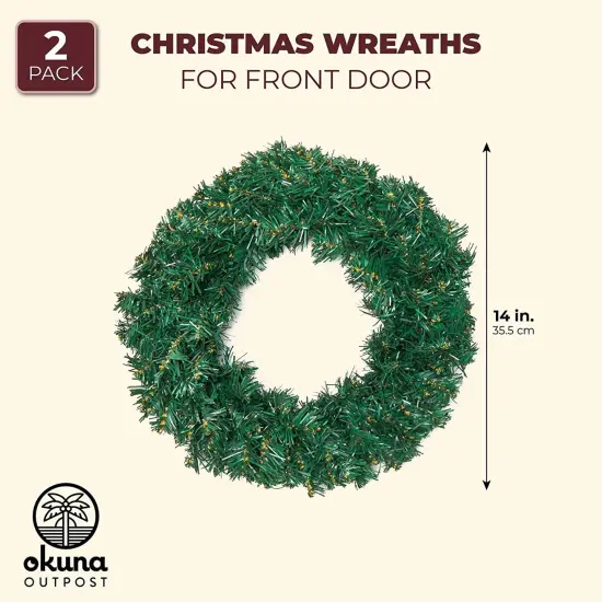 Wreaths for Front Door, Christmas Wreath ( 2"D x 3"W x 13"H, 2 Pack) Green {3}