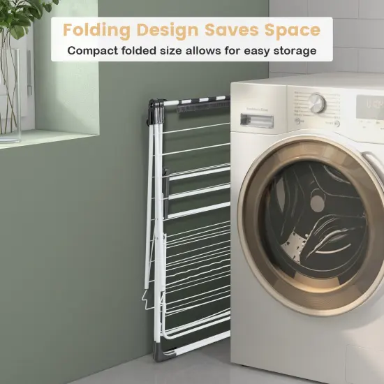 2-Level Freestanding Foldable-Portable Laundry Drying Rack with Height Adjustable Wings {6}