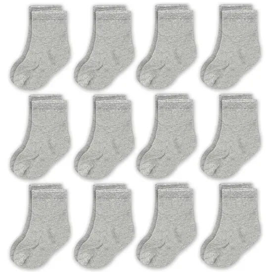 CozyWay Kids Crew Socks - Comfy Cotton Socks for Girls and Boys Ages 3 Years and Up - Soft & Breathable - Unisex Gray - 12 Pack Grey {1}