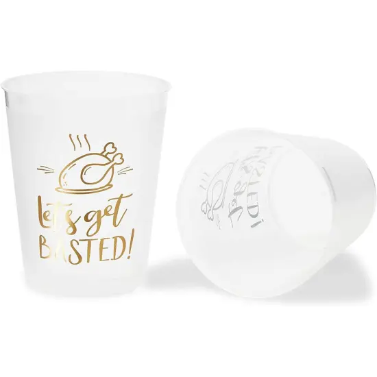 Sparkle and Bash 16 Pack Thanksgiving Plastic Cups, 16 oz Disposable Clear Tumblers - Let's Get Basted Gold Foil Design - Friendsgiving Holiday Party Supplies {6}