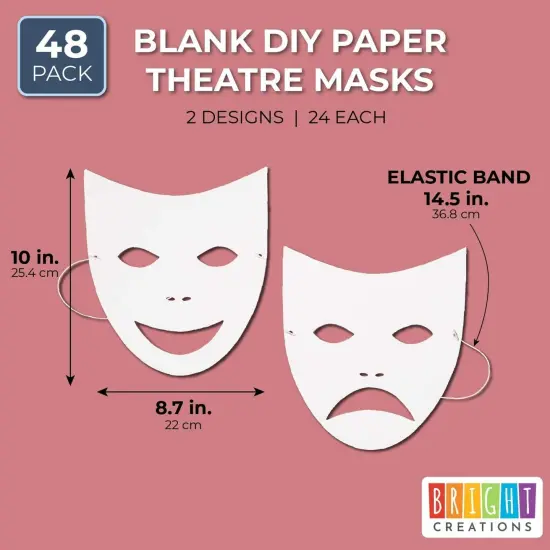 Bright Creations 8.7" x 10" Blank DIY Paper Masquerade Mask with Elastic Band for Costume Party (48 Pack, White) {2}