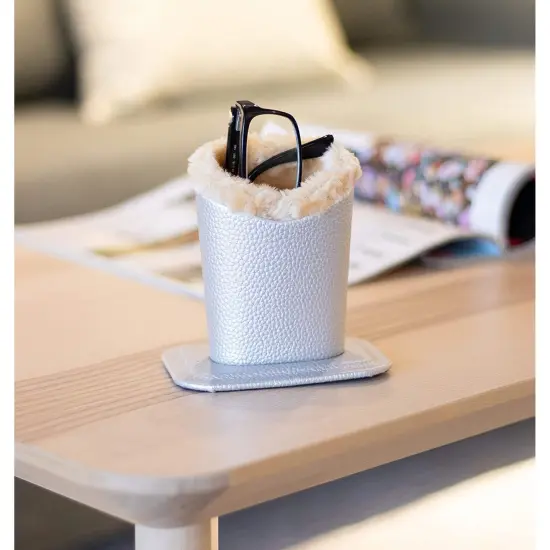 2 Pack Eyeglass Holder Stand, Plush Lined Bedside Glasses Holder for Nightstand (Silver and Pink, 4.5 x 5 In) Multicolor {2}