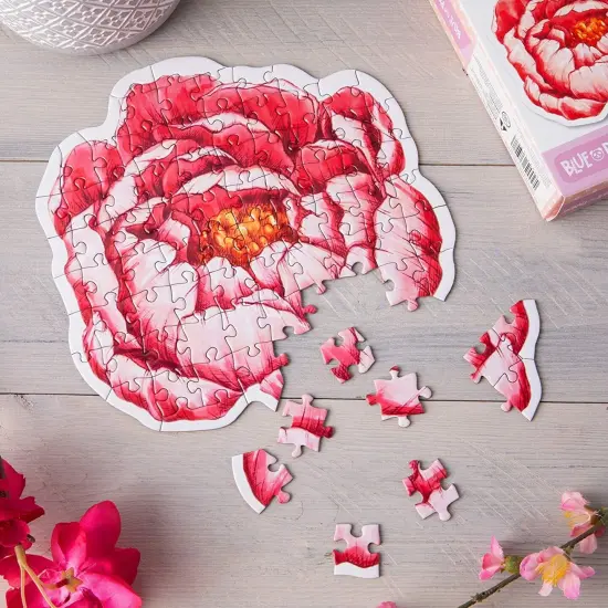 80 Pieces Mini Floral Jigsaw Puzzles for Adults, Pink Flowers Puzzle for Valentine's Day Gift, 8.4 x 8.6 in Red {3}