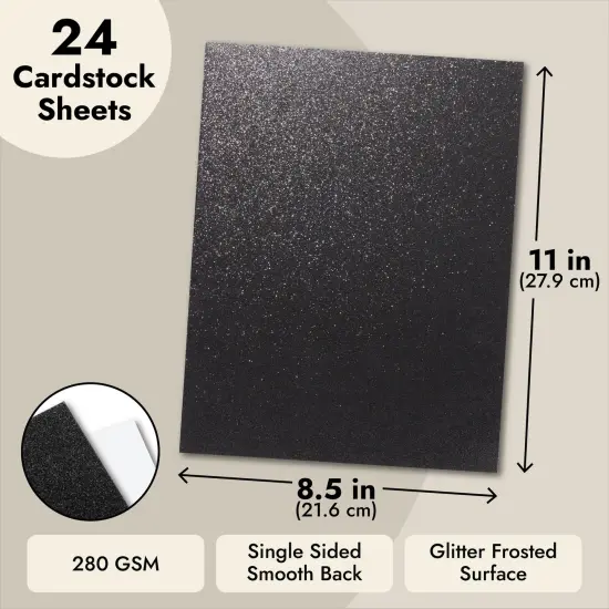 24 Sheets Black Glitter Cardstock Paper 8.5 x 11 for Scrapbooking, DIY Projects, Arts and Crafts (280gsm) {4}