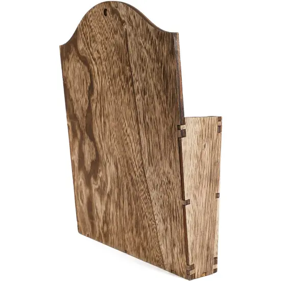 Rustic Wood Wall Mounted Magazine Rack and File Organizer with Menu Basket - Hanging Bathroom Mail Holder (12 in) Brown {6}