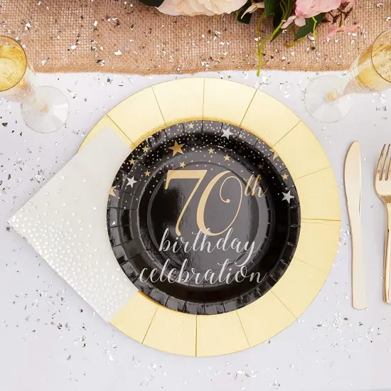70th Birthday Plates (9 In, 80 Pack) Black {3}