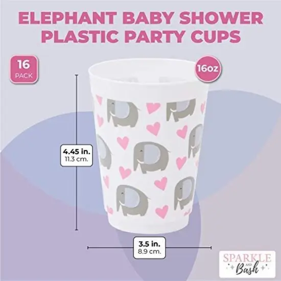 16 oz Plastic Tumbler Cups, Elephant Baby Shower Decorations for Girl (16 Pack) White {2}