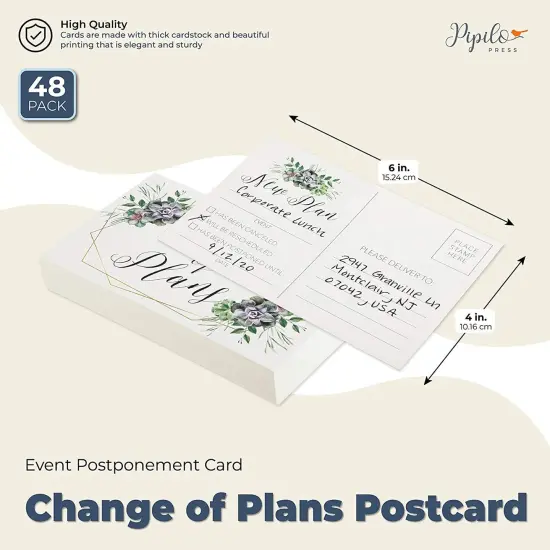 Change of Plans Postcard, Event Postponement Card (6 x 4 In, 48 Pack) Multicolor {2}