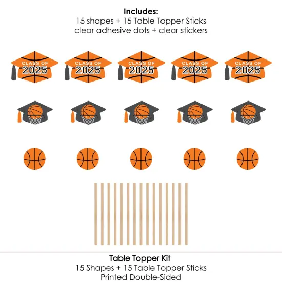 Big Dot of Happiness Grad Basketball - 2025 Graduation Party Centerpiece Sticks - Table Toppers - Set of 15 {7}
