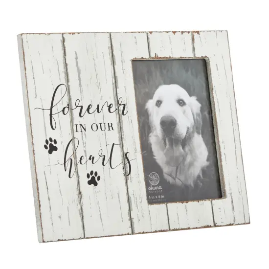 Rustic-Style Wooden Pet Memorial Picture Frame, 9.5x7.9-Inch Sentimental Dog Photo Frame to Memorialize Pets That Have Passed On, Forever In Our Hearts Display for 4x6-Inch Photos (White) {5}