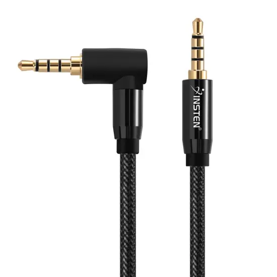 3.5mm Audio Cable, 90 Deg MM, TRRS 2CH Mic, Nylon Braid Jacket, 1.5 Feet Black {4}