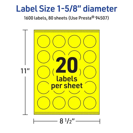 Avery Neon Yellow Paper Labels, 1-5/8" Diameter Round {5}