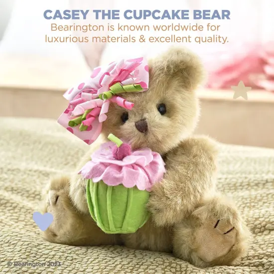 Bearington Casey The Birthday Cake Bear: 10&rdquo; Tall Stuffed Teddy with Ultra-Soft Faux-Fur, Expressive Face, Adorable Hair Bow and Plush Cupcake, Machine Washable, Birthday Gift for Kids Aged 3-14 Brown {4}