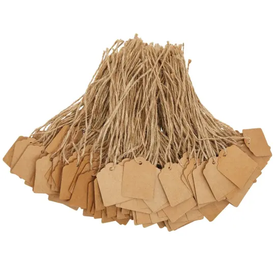 1000-Pack Kraft Paper Gift Tags with Jute Twine String, Blank Merchandise Price Hanging Labels 1.3 x 1.7, Bulk Brown Tags for Wedding, Birthday, Holiday, Party Favor, Art and Craft Wrapping {7}