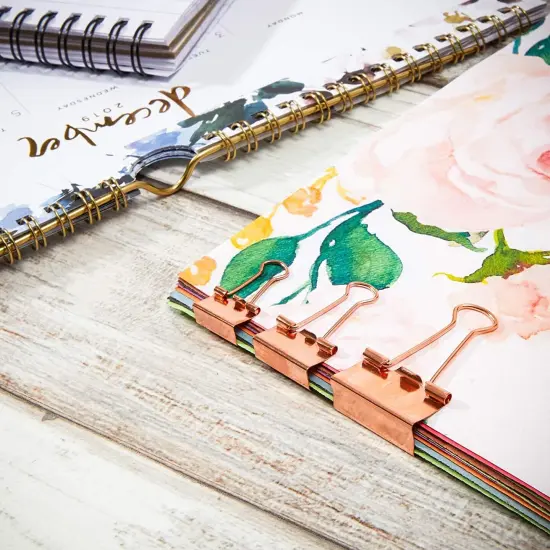 150 Pack Rose Gold Binder Clips Paper Clamps, 3 Assorted Size: Small, Medium, Large File Clips for School Files Documents, Modern Office Supplies {3}