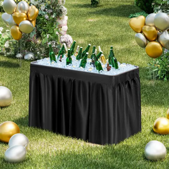 4 Feet Plastic Party Folding Ice Table with Matching Skirt Suitable for Indoor and Outdoor Use Black {1}
