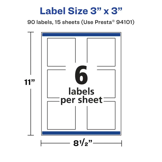 Avery Matte White Removable Square Labels with Sure Feed Technology, Print-to-the-Edge, 3" x 3" {5}