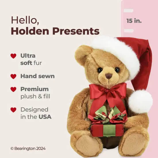 Bearington Holden Presents Christmas Teddy Bear, 15 Inch Christmas Bear Decorations, Ideal Holiday Bear Gift for Toddlers, Kids & Teens, For Ages 3-14 Brown {2}