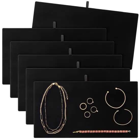 6 Pack Velvet Jewelry Display Tray for Selling and Displaying Necklaces, Earrings, Jewels, Bracelets, Anklets, Rings, Gemstones, Chains, Brooches (Black, 14 in) {1}