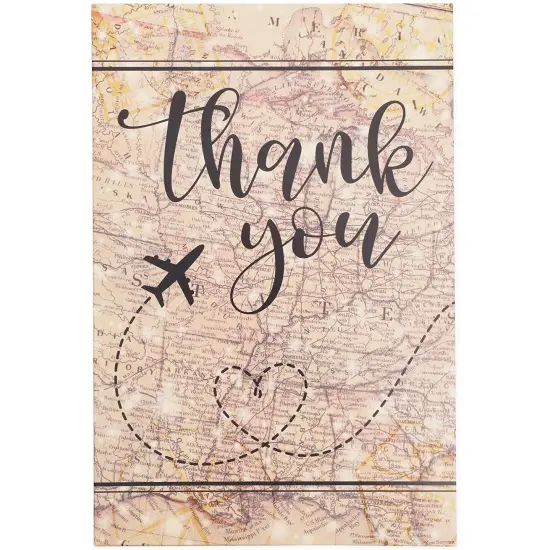 48 Pack Travel Thank You Cards with Envelopes, 4x6 Notecards with Airplane, Map, and Adventure Design (Brown) {6}