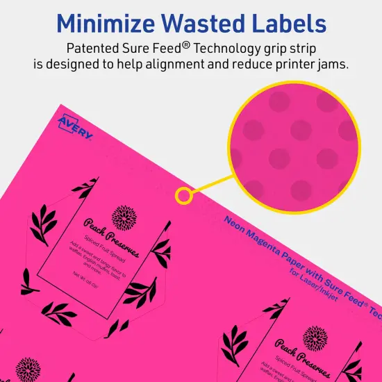 Avery Neon Magenta Paper Labels, 2-1/2" x 2-57/64" Hexagon {4}