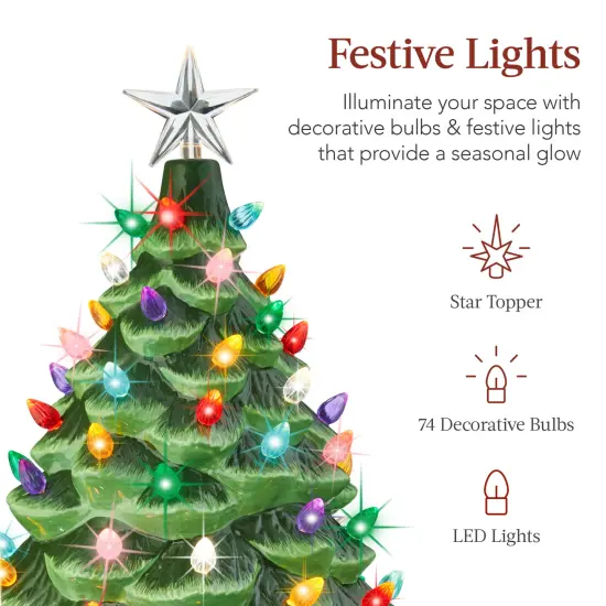Best Choice Products 24in X-Large Pre-Lit Ceramic Christmas Tree Decor w/ 74 Bulbs, LED Light Green {3}