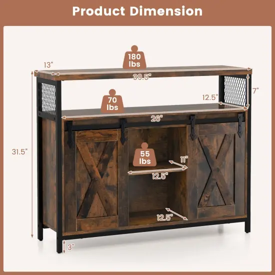 Costway Industrial Buffet Sideboard Cabinet with Spacious Table Top Adjustable Shelves {3}