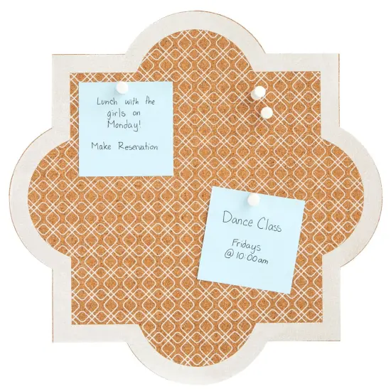 Decorative Bulletin Board Wall Organizer - Cute Framed Self-Adhesive Printed Cork Board for Home, Office, or School (12x12 In) Brown {6}