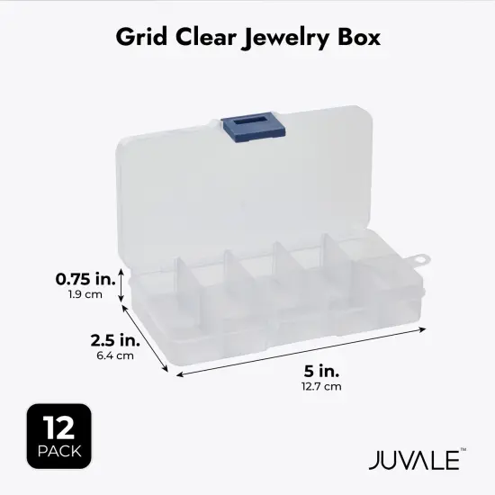 12 Pack Mini Clear Storage Containers with 10 Grid Dividers, Small Plastic Tackle Boxes for Beads, Buttons, DIY Jewelry (2.5 x 5 In) {4}