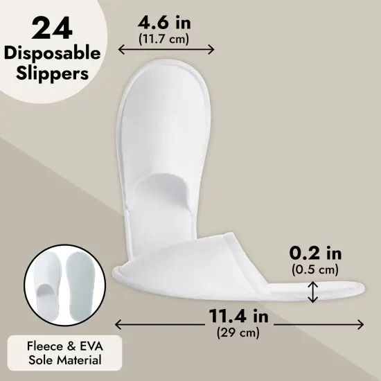 24 Pairs Disposable House Slippers for Guests - Bulk Slipper Pack for Hotel, Spa, Travel, Shoeless Home, White Closed Toe (US Men Size 10, Women 11) {3}