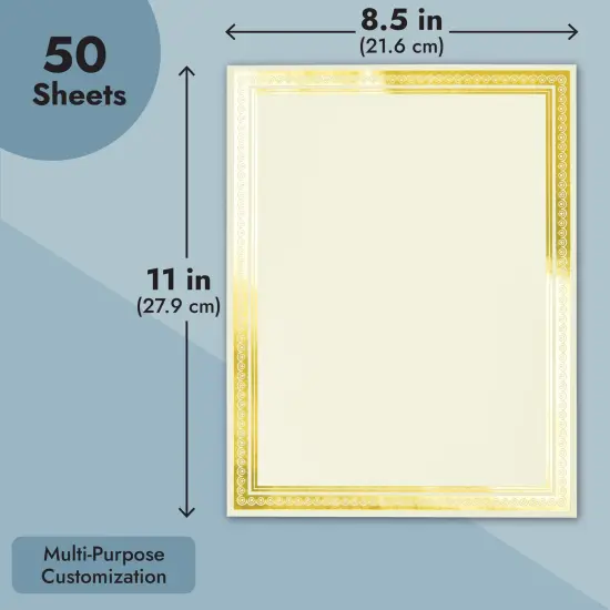 50 Sheets Gold Foil Award Certificate Paper 8.5 x 11 for Printing - Blank Cardstock for Graduation, Diploma and Achievement (White) {3}