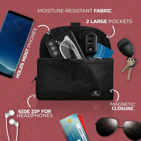 Running Buddy Magnetic Buddy Pouch, Beltess, Chafe and Bounce Free, Runners Fanny Pack, Phone Holder, Great for Running, Walking, Traveling & More, For Men & Women - 5-7/8" L x 4" W - Black and Pink {7}