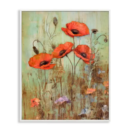 Stupell Industries Rustic Red Poppies Framed Giclee Art White Frame {1}