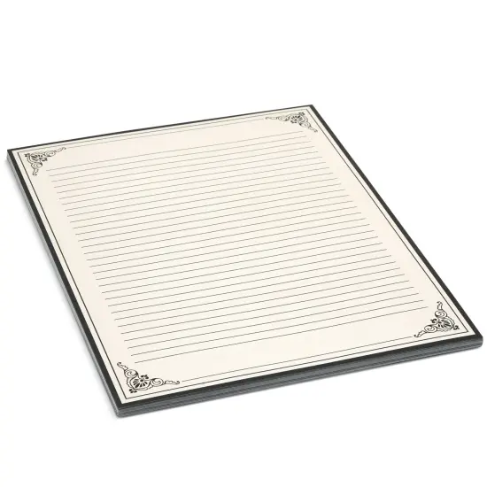 Paper Junkie 48 Sheets Vintage Style Lined Letter Writing Paper with Antique Border Design, 8.5 x 11 Inch Aged Stationery for Letters, Invitations (Cream) {7}