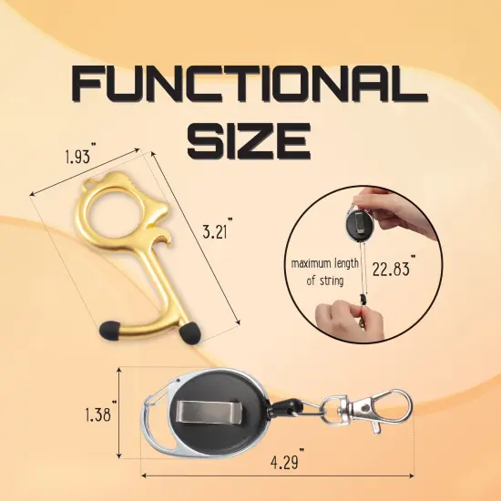 2 Pack No Contact Touch Door Opener Tool with Stylus Ends & Retractable Keychain, Gold Black {7}