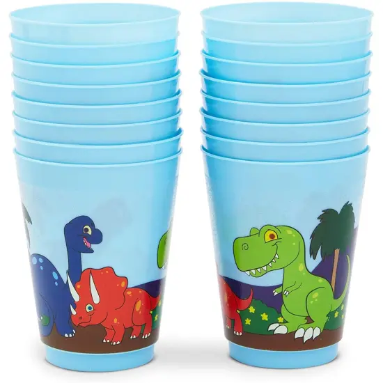 16 Pack Plastic Dinosaur Cups for Kids, Cartoon Dino Party Favors for Birthday Party Supplies (16 oz) Multicolor {7}