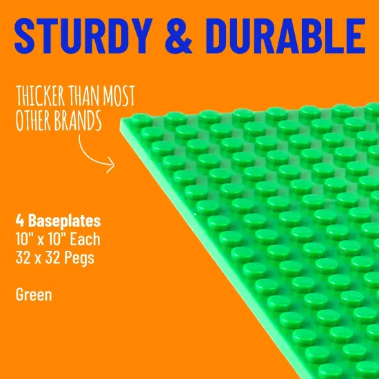 Strictly Briks Compatible with Lego 4 Pack Classic Baseplates 10x10 in, Stackable Building Plates with 32 x 32 Studs, Mats, Bases, Boards, Sheets 100% Compatible with All Major Brands, Ages 3-14 Green {2}
