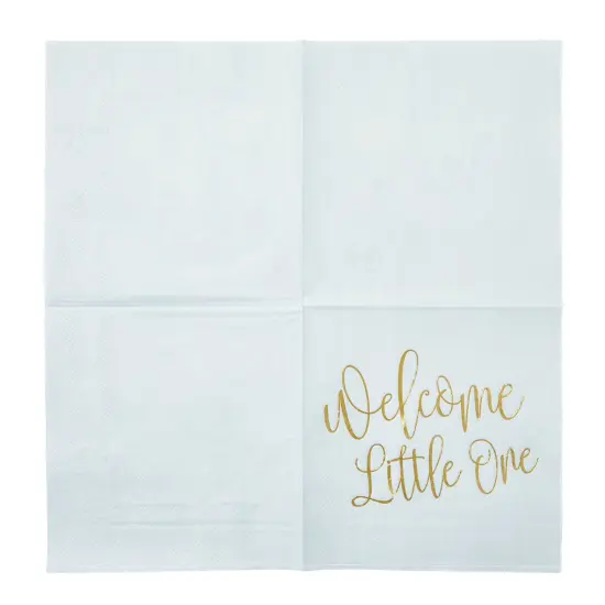 BLUE PANDA 50-Pack Welcome Little One Baby Shower Napkins for Girls - Gold Foil Gender Reveal Decorations - Pink (5x5 In) {6}