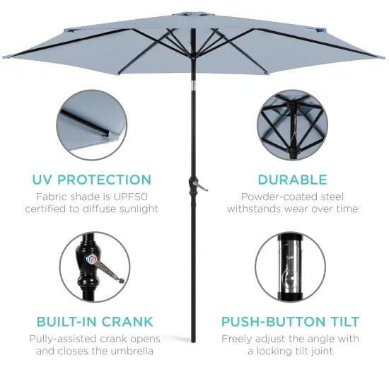 Best Choice Products 10ft Outdoor Steel Market Patio Umbrella w/ Crank, Tilt Push Button, 6 Ribs Breeze Blue {5}