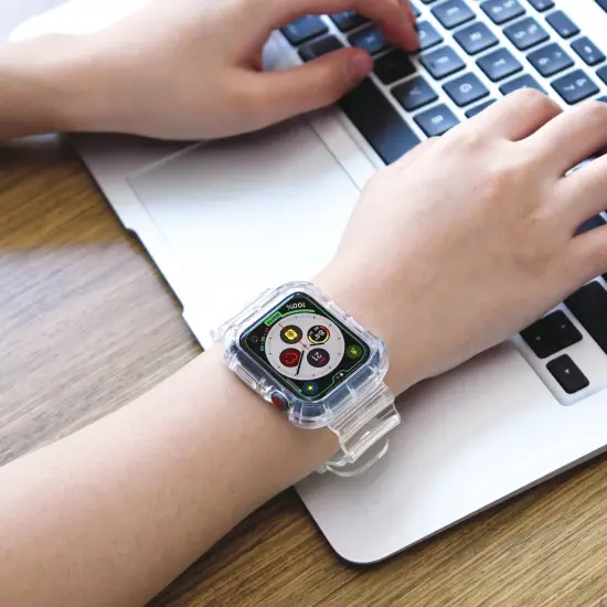 For Apple Watch 44/42mm Band, Series 6 5 4 3 2 1 SE Strap Bumper Accessory for Women Men, Clear {3}