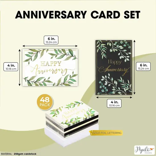 Pipilo Press 48 Pack Happy Anniversary Cards Bulk with Envelopes for Weddings, Work, Businesses, Gold Foil Designs (4x6 In) {2}