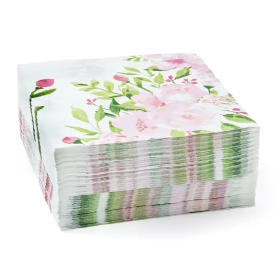 BLUE PANDA 150 Pack Pink Floral Paper Napkins, 13x13 Inches Flower Napkins, Ideal for Bridal Shower, Birthday & Spring Tea Party {4}