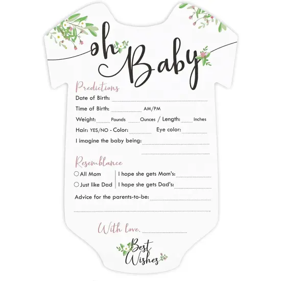 50 Pack Girl Baby Shower Prediction and Advice Cards for Parents to Be, Floral Themed Party Games (5 x 7 In) Multicolor {6}