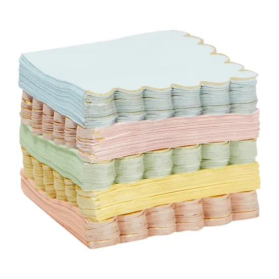 Scalloped Rainbow Napkins with Gold Foil, Unicorn Party Decorations, 5 Pastel Colors (5 In, 150 Pack) Multicolor {6}