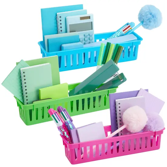 12-Pack Pencil Holder Trays and Organization Baskets - Plastic Caddy for Desk and Elementary Teacher Supplies for Classroom Decoration {5}